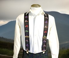 Men's 54  X 2  Motorcycles on Black Background XL, Adj. Suspenders / Braces