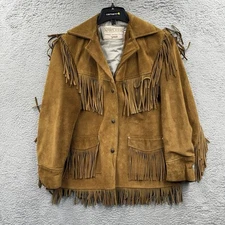 Vintage Womens Rancher By Schott Bros Fringe Suede Leather Jacket Sz 14 USA 70s