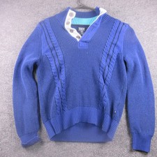 Nautica Jeans Co Sweater Mens Medium Blue Cable Knit Mock Neck Henley Pullover
