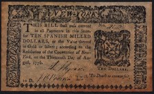 COLONIAL NEW YORK 10 DOLLARS NOTE DATED AUGUST 13, 1776 AUTHENTICITY UNCONFIRMED