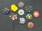 Lot of 10 Vintage Flower Brooch Pins Floral Rhinestone Enamel Costume Jewelry