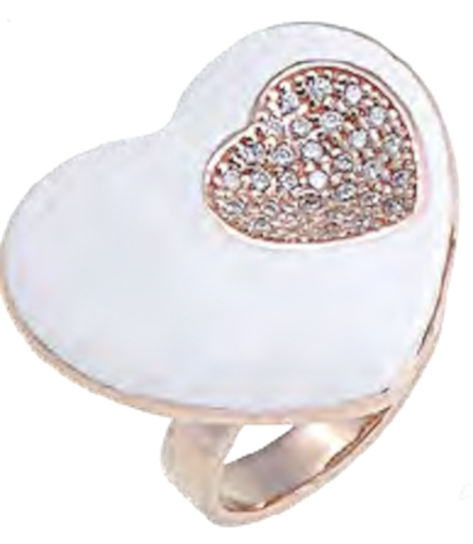 ANELLO ARGENTO 925 CUORE DOPPIO SMALTO BIANCO ZIRCONI ANALLERGICO ARVI GIOIELLI  - Foto 1 di 5