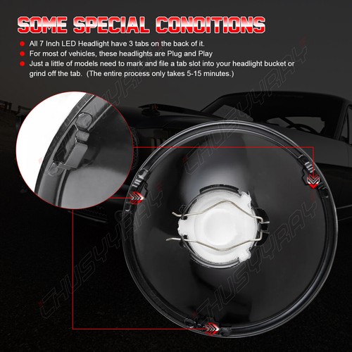 Pair 7"Round LED Headlights Hi/Lo beam Sealed For Chevrolet Chevy Nova 1963-1978 - Foto 3 di 13