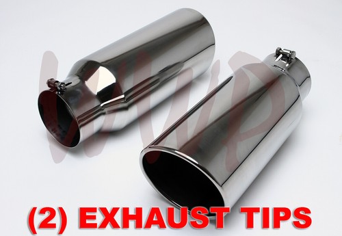 2 Polished Stainless Bolt On Angle Cut Roll Exhaust Tip 4"Inlet 6"Outlet 15"Long - Picture 2 of 3