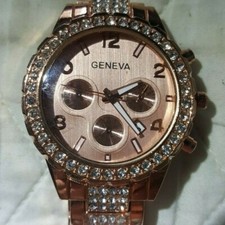 Geneva Rhinestone Fashion Rose Gold Stainless Steel Watch NEW