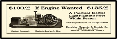 Henricks Magneto & Electric Marquee Style New Metal Sign: Engine & Light Plant