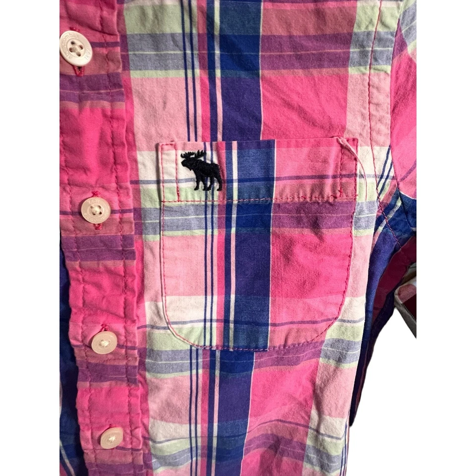 Camisa de vestir con botones Abercrombie para niños talla pequeña (8) rosa azul a cuadros  Foto 4 de 4