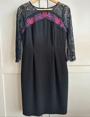 Monsoon black dress with fuschia border along the chest 