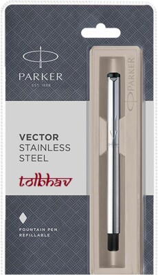 Parker Vector Steel CT Chrome Trim Fountain Ink Pen Fine Nib Converter Boxed New