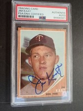 1962 TOPPS JIM KAAT #21 AUTOGRAPHED PSA CERT. 