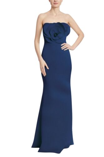 Badgley Mischka Strapless 3D Flower Mermaid Gown Navy sz 2 Oscar Gala Prom $990 - Picture 1 of 2