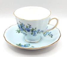 Vintage Colclough Bone China Gold Gilt Floral Forget Me Not Footed Cup Saucer