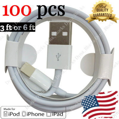 100 Pack Fast Charger Cord USB Cable 3ft/6ft For iPhone 14 13 12 11 XR XS 8 6 5