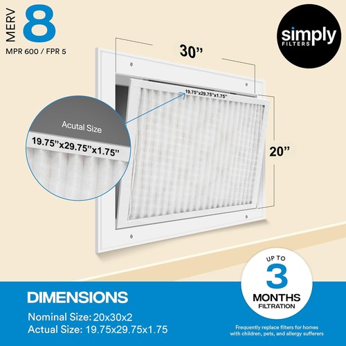 Simply Filters 20x30x2 MERV 8, MPR 600, AC Furnace HVAC Air Filter - Picture 2 of 56