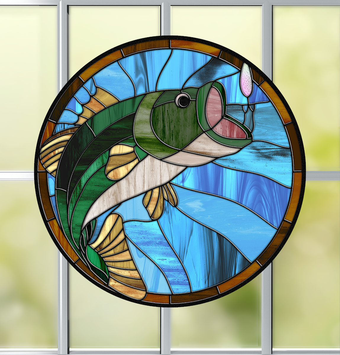 Bass Fish Faux Stained-Glass WINDOW CLING Sun-catcher Size 8