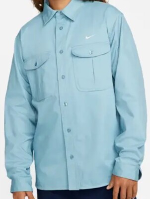 Nike SB Woven Skate Long-Sleeve Button Down Shirt Men's Size L - Blue DQ6287-494