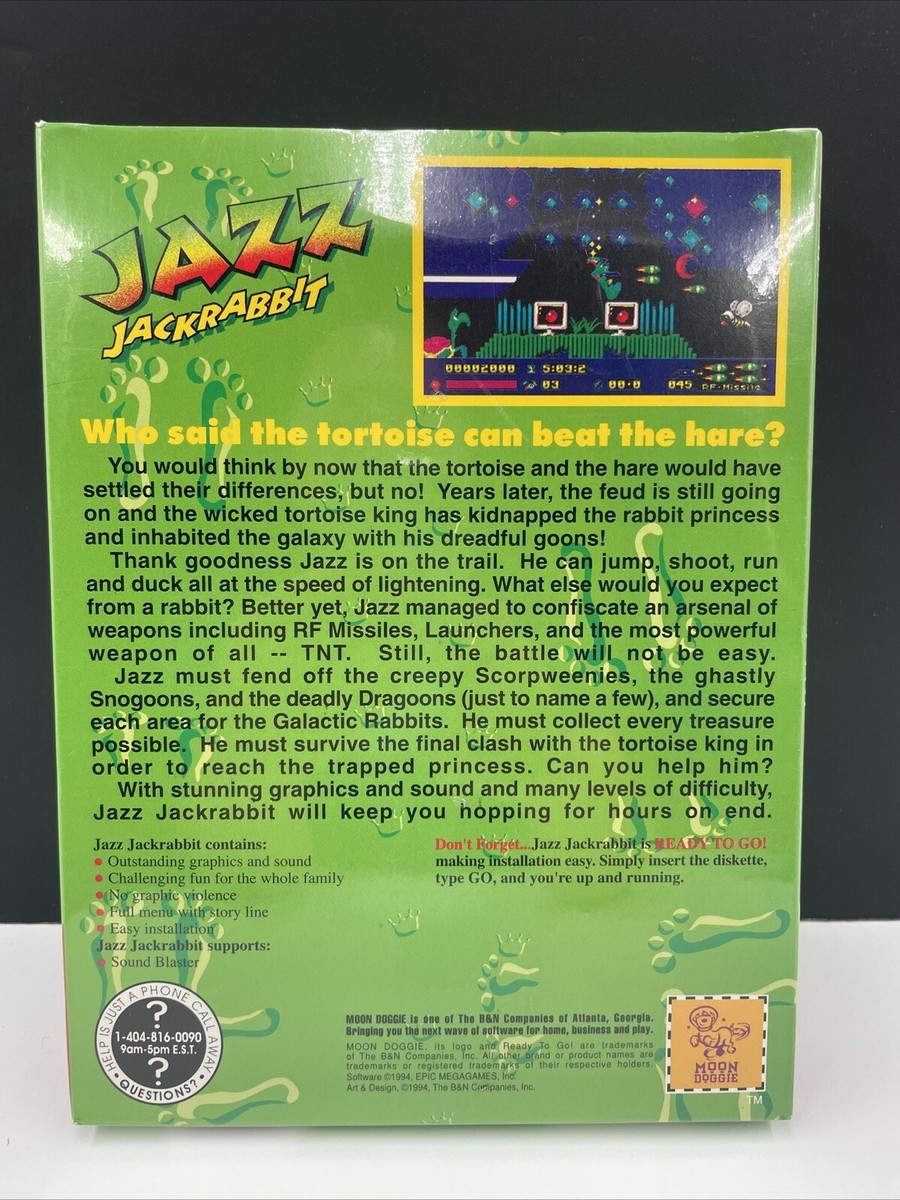 Vintage SUPER RARE Jazz Jackrabbit Epic Megagames IBM PC 3.5