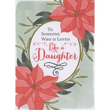 Someone Who is Loved Like a Daughter Oval Frame and Poinsettias Christmas Card