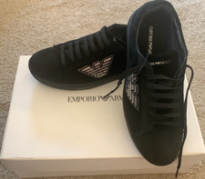 Emporio Armani Women's Black Suede Embroidered Floral Lace-Up Sneakers — listing 3