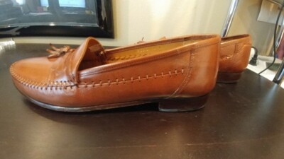 SAN REMO Size 10.5 Made in ITALY Handmade Genuine Leather Brown Loafers VTG San Remo Platinum Brown Loafer Leather Weave Sz 10.5W Made  main image 4