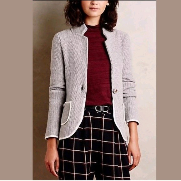 Anthropologie Moth Blakely Marled Blazer Gray Sweater Knit Piping