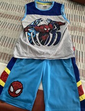 Disney Store Spiderman 2PC Sleeveless Shirt Top Shorts Bottom Set Sz 9/10 Summer
