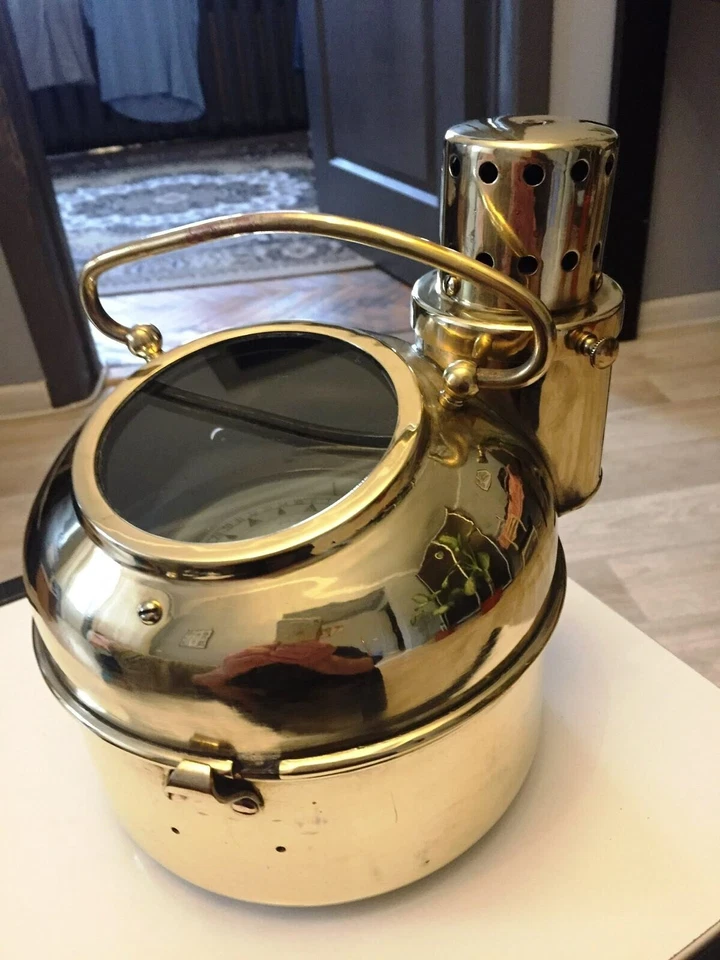 Bússola para barco naval KT-M1M latão magnético anos 60 século XX EUA USR União Soviética - Imagem 2 de 4