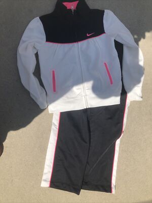 Nike sweatsuit black,white, pink girls 6x euc | eBay