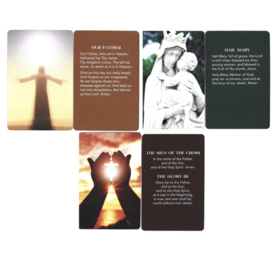 3 Pocket Size Holy Prayer Cards: Our Father, Hail Mary, Glory Be, Sign of Cross