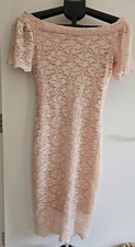 Quiz pink shimmering lace dress, off the shoulder, lined. Size 14