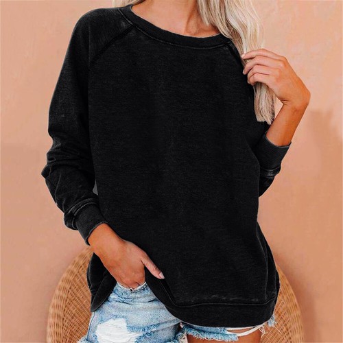 Damen Herbst Tops Langarm Rundhals Einfarbig Blusen Lässig Locker Pullover - Bild 10 von 16