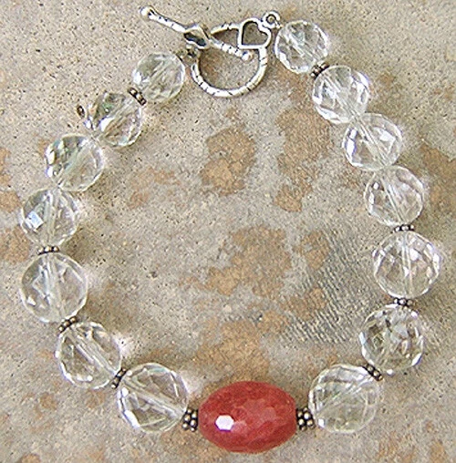 PULSEIRA DE QUARTZO INVERNO GELO TRANSPARENTE ROSA QUENTE BAGA VERMELHA JADE PRATA ESTERLINA CORAÇÃO - Imagem 2 de 2