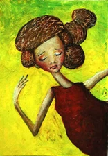 ACEO ORIGINAL COLLECTIBLE Folk ART WOMAN Modern portrait Painting MINIATURE