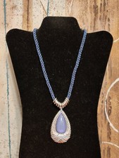 New York Company Blue Rope Purple ish Rhinestone Teardrop Pendant Necklace