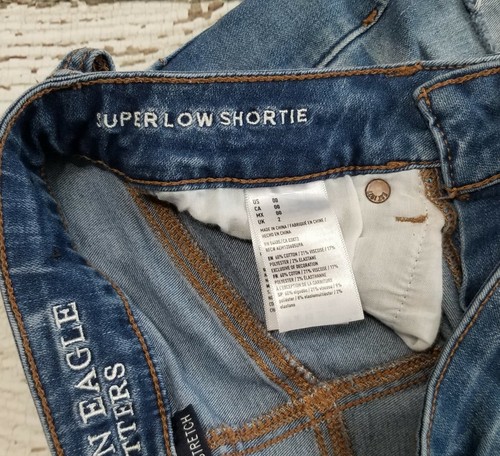AMERICAN EAGLE 00 Denim Distressed Cutoff Style Stretch Shorts Super Low - Picture 5 of 5
