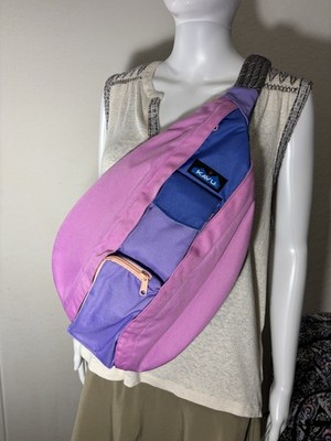  KAVU Colorblock Sling Bag Pink Purple Blue Zip Buckle Outer Pockets