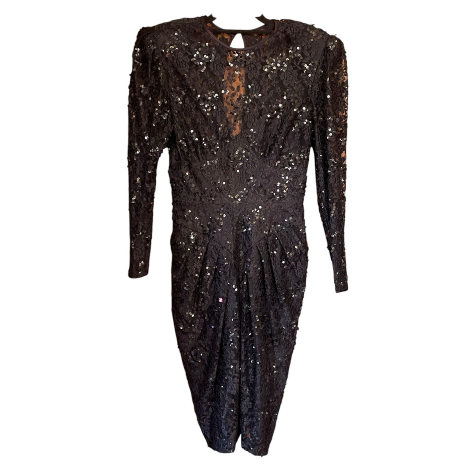 Marie St. Claire Vintage Black Sequin Floral Lace Formal Dress Size 8 Gothic Pro