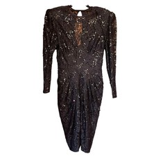 Marie St. Claire Vintage Black Sequin Floral Lace Formal Dress Size 8 Gothic Pro