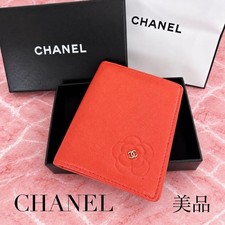 CHANEL Card Case Coco Mark Business Card Commuter Camellia Orange
