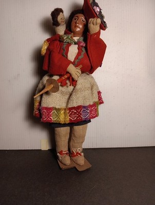 9 Inch Handmade Peruvian Doll With Spindle And Baby