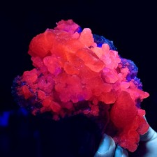 499G Natural Calcite with Clear Crystal Specimen/Fluorescent Glow Under UV Light