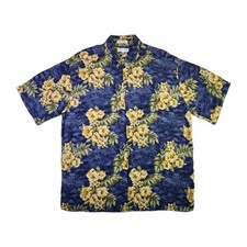 VTG Y2K Pierre Cardin Hawaiian Shirt Mens XL Blue Floral Rayon Button Up Retro