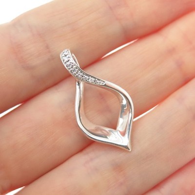 925 Sterling Silber Echt Rundschliff Diamant Gedreht Minimalistisch Charm Anhänger