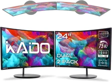 Kado Dual Monitor Setup - 2-Pack 24" Curved 1500R 1920X1080 Computer Monitor 75H
