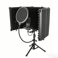 Microphone Isolation Shield, 5 Panel Sound Shield with Pop Filter and Tripod Sta
