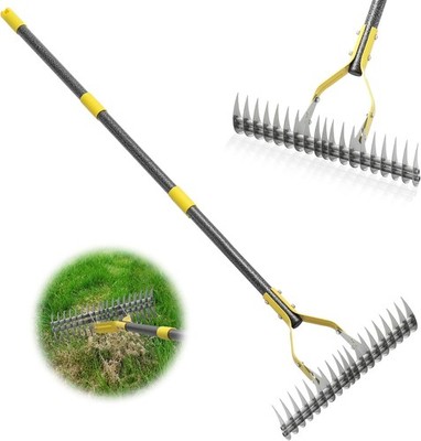 Thatch Rake,55 Inch Heavy Duty Lawn Thatching with Adjustable Stainless Steel...