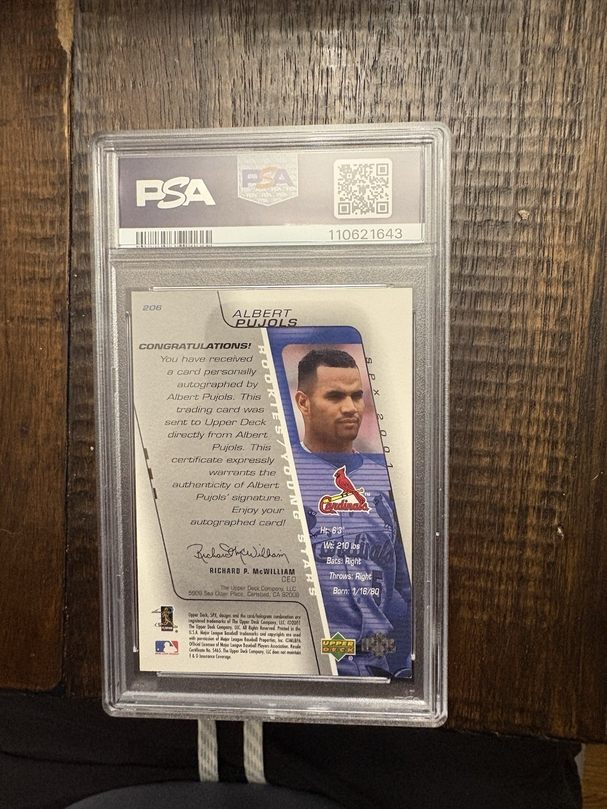 2001 UD SPX Albert Pujols RC Autograph Auto /1500 #206 PSA 8 NM-MT view 3