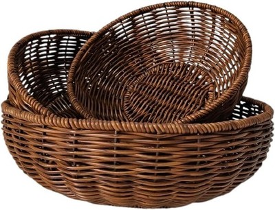 Set of 3 Small Round Wicker Baskets, Fruit Bread Baskets for Serving, Handwoven