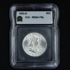 1953-D Franklin Silver Half Dollar Uncirculated ICG MS64FBL Full Bell Lines 50C
