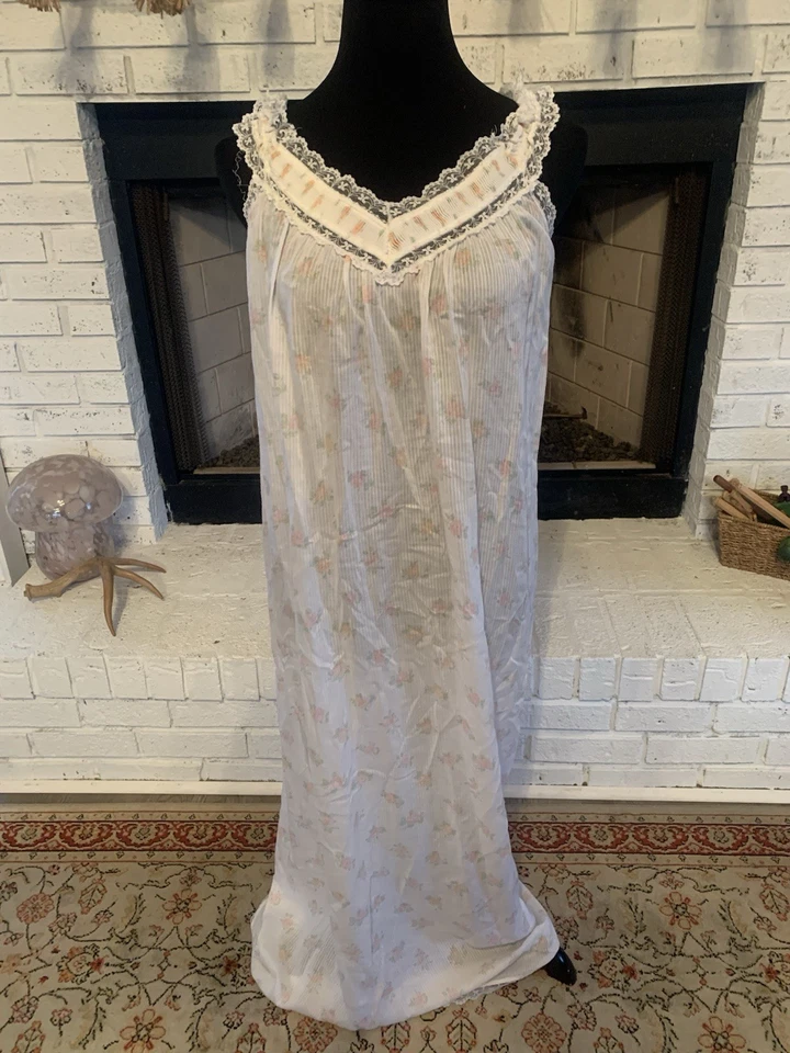 De Colección Maxi Cottage Core Camisón Bata Conjunto Peignoir JCPENNEY Rosas Volantes Encaje M! Foto 3 de 4